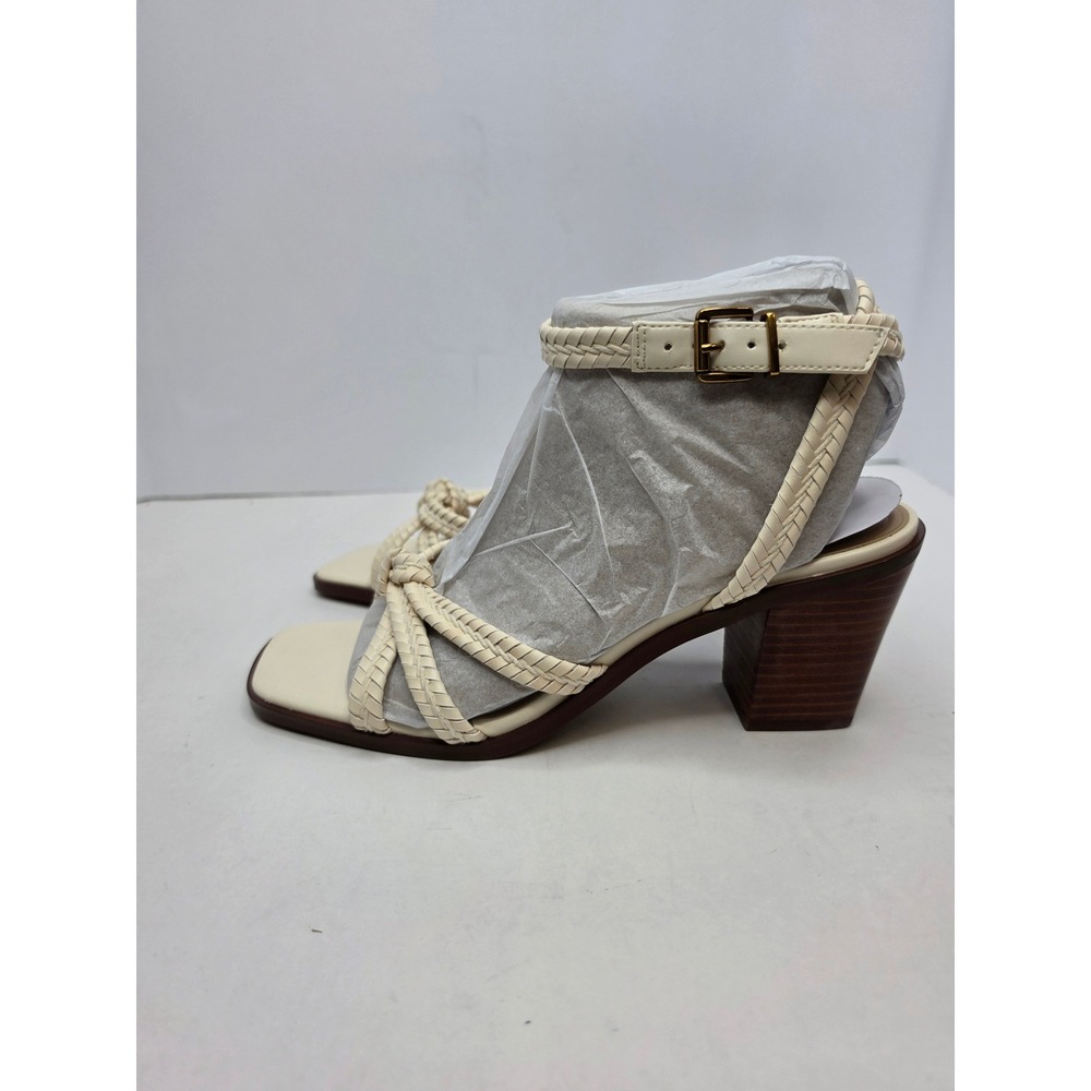 Giani Bernini Renaee Sandal Block Heel White Linen Size 10 Retro boho